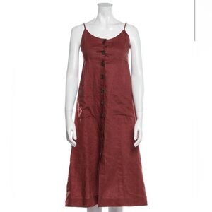 Sea New York Burgundy Linen Button-Up Dress